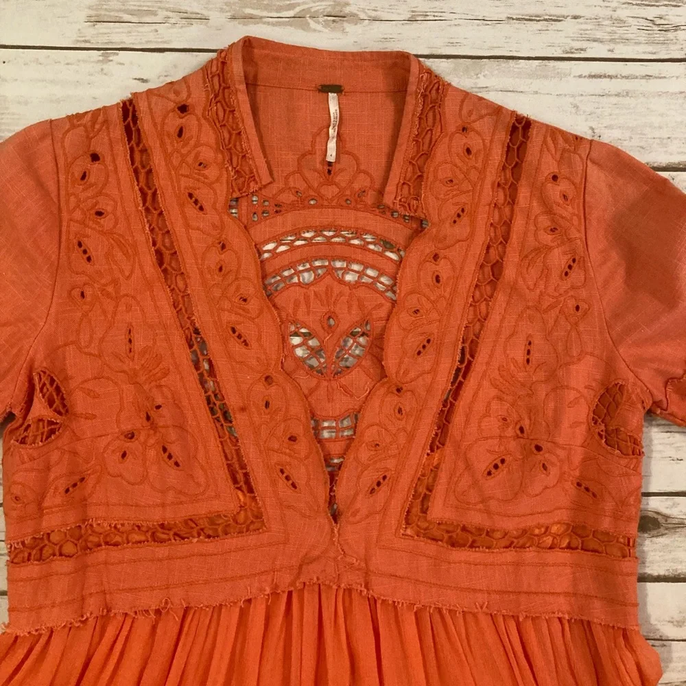 Free People Dreamland Coral Boho Dress 4 - Picture 8 of 16